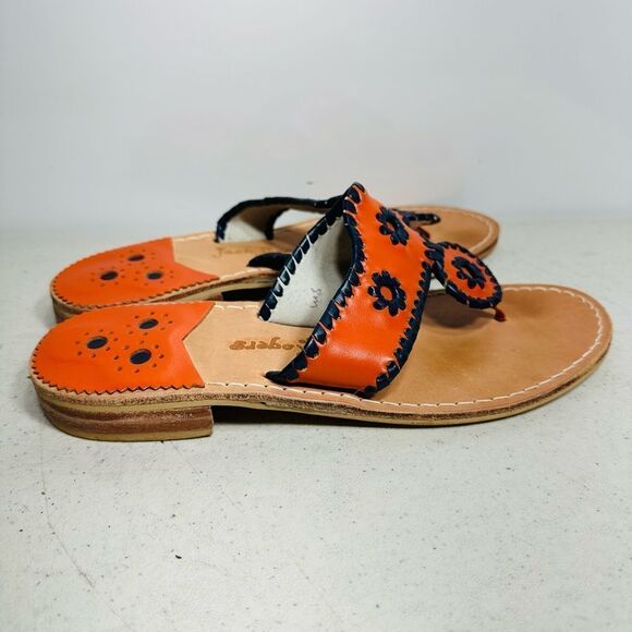 Jack Rogers Flat Orange UVA Leather Palm Beach Navajo Hampton Sandals Womens 8 - Picture 2 of 6